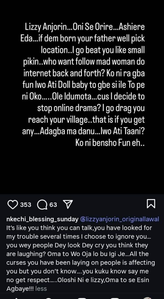 Nkechi Blessing Drags Lizzy Anjorin: “Pick a Location, I Will Beat You Like a Small Child”