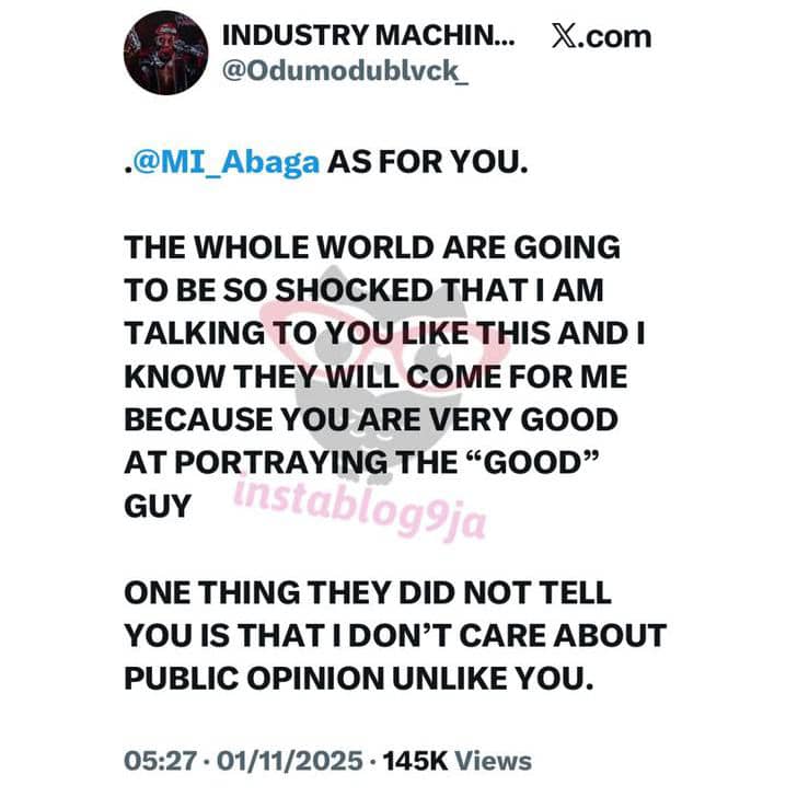 Odumodu Blvck Drags M.I Abaga In A Lengthy Post - You No Be My OG, Short Man Devil