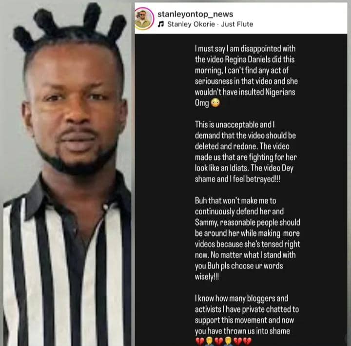 I Feel Betrayed - Filmmaker StanleyOntop Calls Out Regina Daniels To Delete Her Recent Video