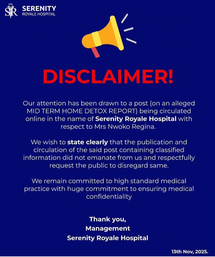 Serenity Royale Hospital Breaks Silence After Regina Daniels’ Alleged Medical Report Leaks Online