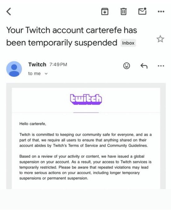 Carter Efe’s Twitch Account Suspended for Four Months