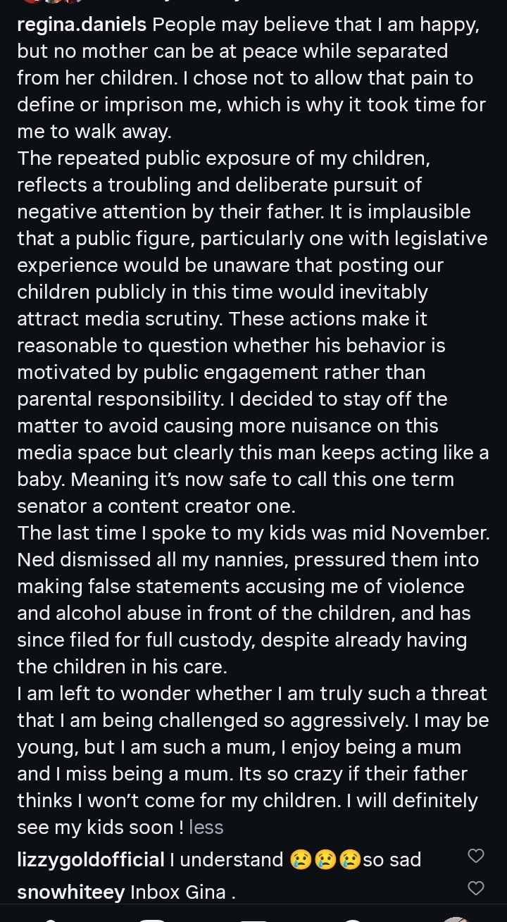 No Mother Can Be at Peace — Regina Daniels Breaks Silence on Custody Battle with Ned Nwoko