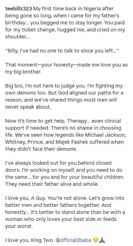 There’s No Shame in Choosing Life — Teebillz Urges 2Baba to Seek Therapy Amid Marital Crisis