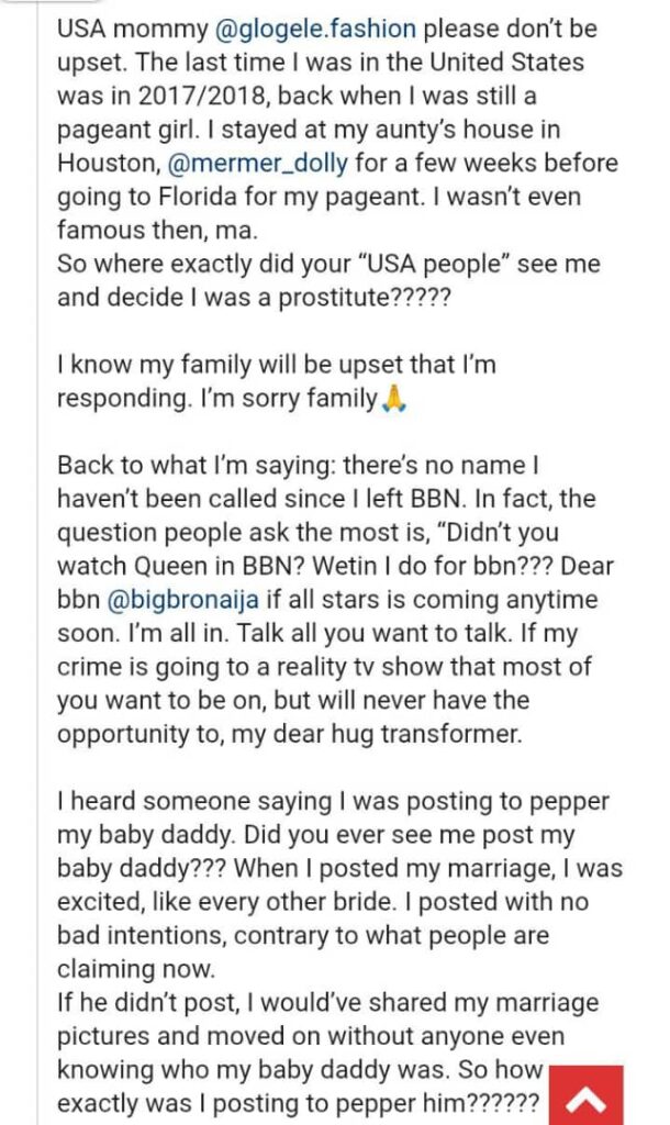 Where Did Your USA People See Me as a Prostitute? — BBNaija’s Queen Fires Back at Critics Amid Marriage Crash