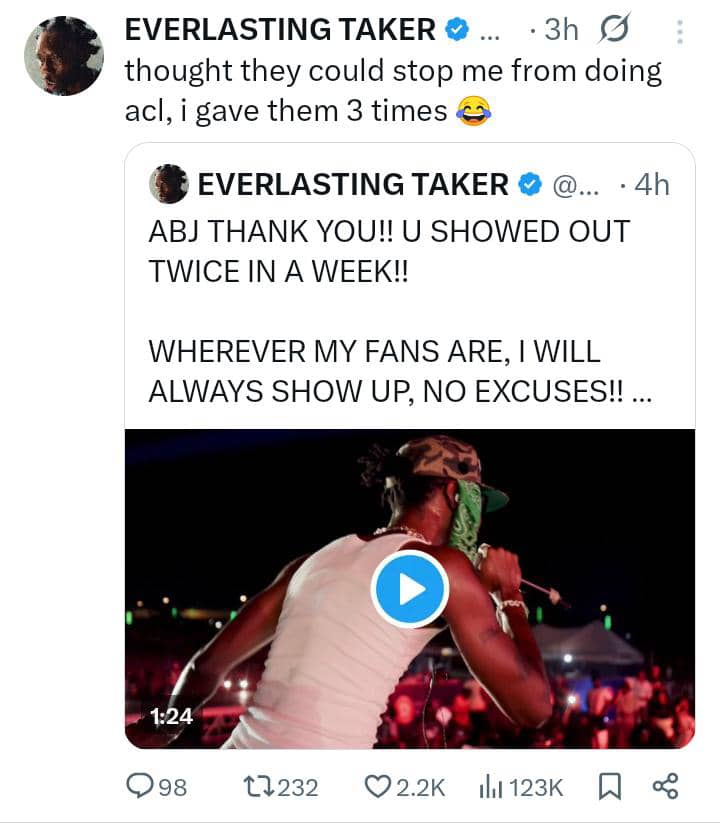 Chaos in Abuja as Fans Throw Objects at Blaqbonez During Performance