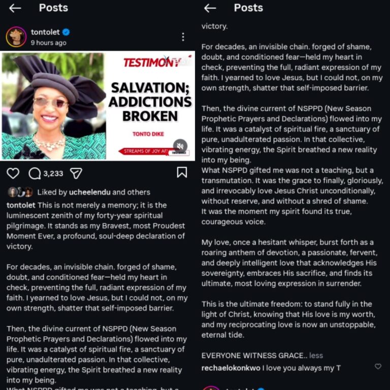 An Invisible Chain Held My Heart — Tonto Dikeh Reflects on Her Spiritual Breakthrough