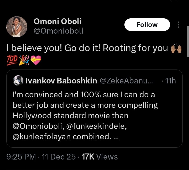 Drama as X User Says He Can Make Better Films Than Omoni Oboli & Others — Her Response Stuns Many