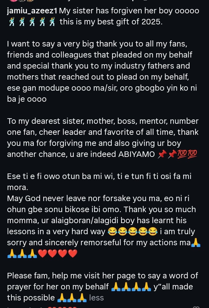 Jamiu Azeez Celebrates Reconciliation With Opeyemi Aiyeola