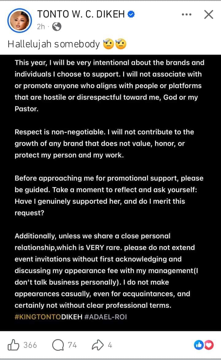 No Loyalty, No Promotion — Tonto Dikeh Warns Brands