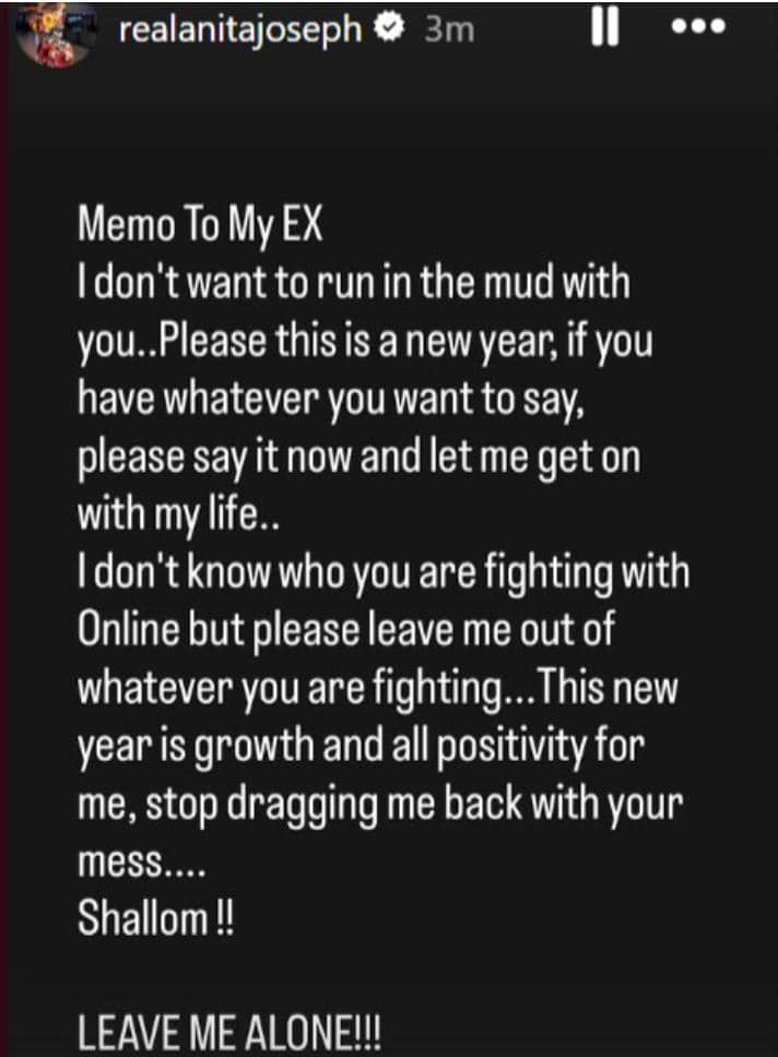 New Year, No Drama — Anita Joseph Warns Ex