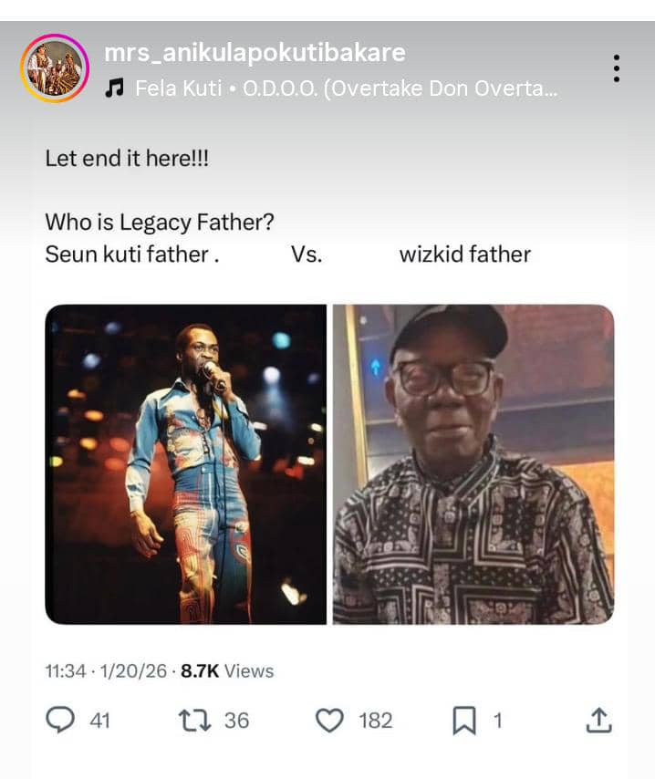 Fela’s Daughter Slams Wizkid Over “Bigger” Claim