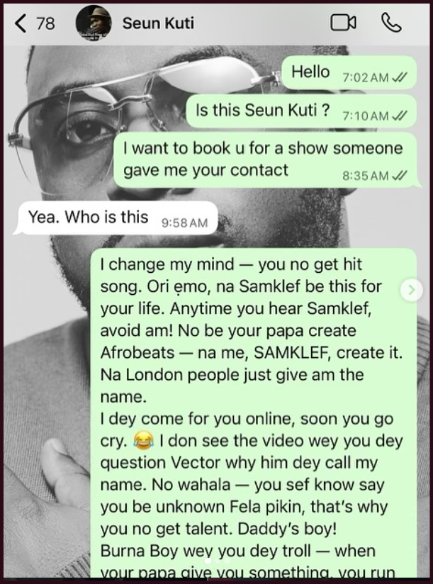 Samklef Pranks Seun Kuti Amid Wizkid Feud