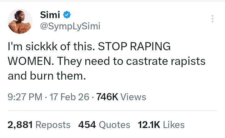 Simi Anti-Rape Comments Ignite Nationwide Controversy