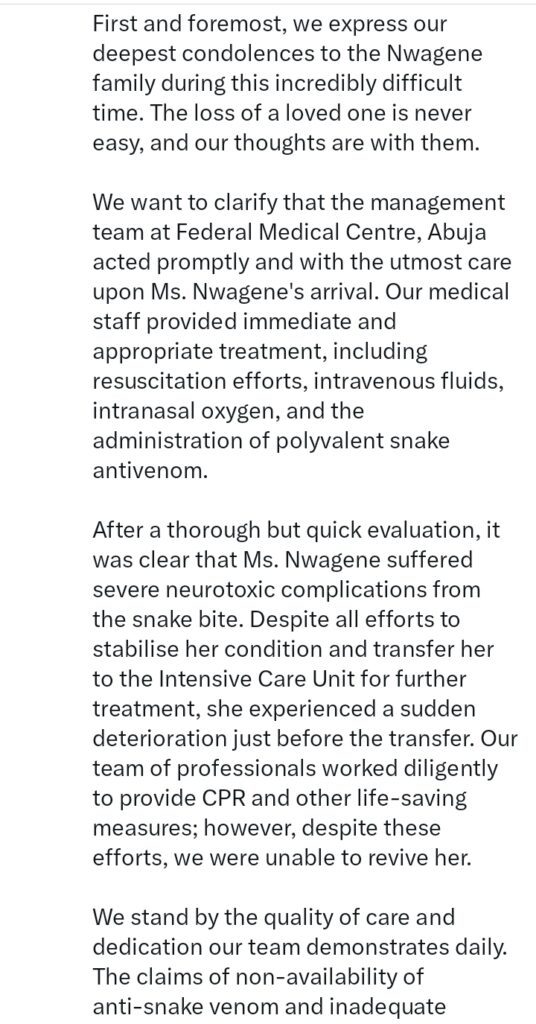 FMC Abuja Denies Negligence In Singer Nanyah’s Death