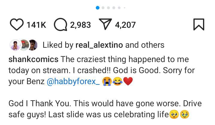 Comedian Shank Comics Survives Terrifying Highway Crash During Live Stream