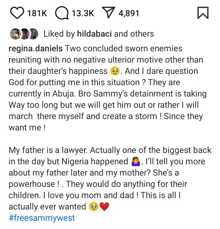 This Is All I Ever Wanted — Regina Daniels Rejoices as Parents Reconcile While Fighting for Her Brother’s Release