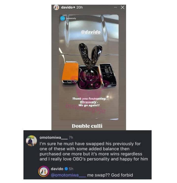 Davido Reacts to Fan’s Claim He Swapped Old Ride for New Rolls-Royces