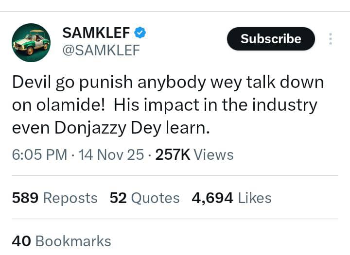 Don Jazzy Dey Learn - Fans Clash Big as Samklef Declares Olamide More Influential Than Mavin Boss