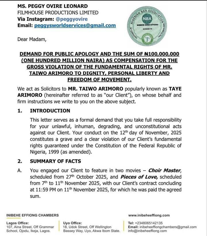 Taye Arimoro Sues Peggy Ovire, Demands N100M After Alleged On-Set Assault