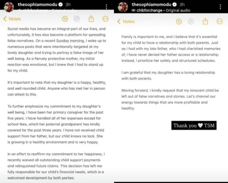 Davido's Baby Mama Sophia Releases New Statement After Imade’s Absence at Davido’s Events