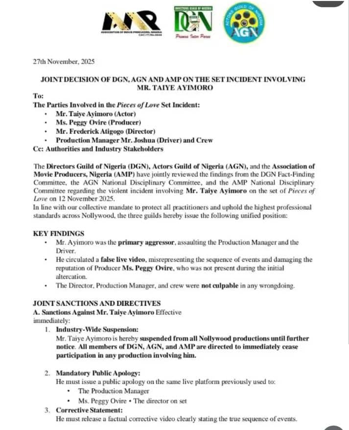 Nollywood Guilds Suspend Taiye Arimoro, Order Public Apology