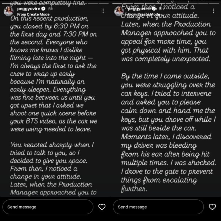 Peggy Ovire Breaks Silence After Taye Arimoro Accuses Her of Assault