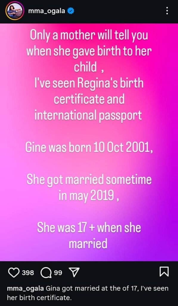 Doris Ogala Defends Regina Daniels — I’ve Seen Her Birth Certificate, She Was 17 When She Married Ned Nwoko