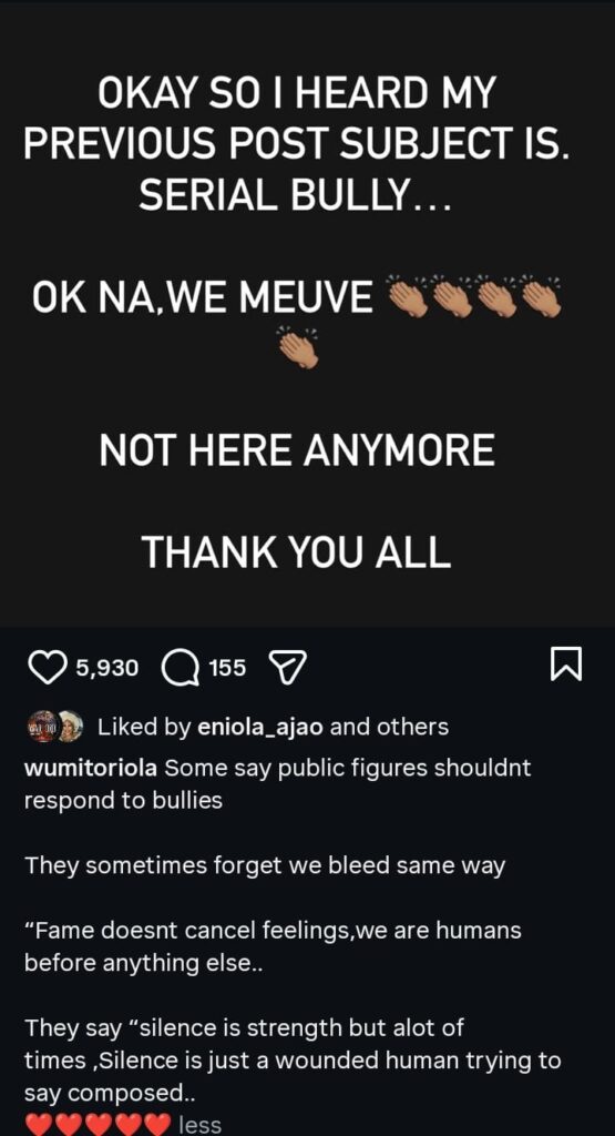 Fame Doesn’t Cancel Feelings, We Bleed the Same Way – Wumi Toriola Claps Back at Critics After Calling Out Troll