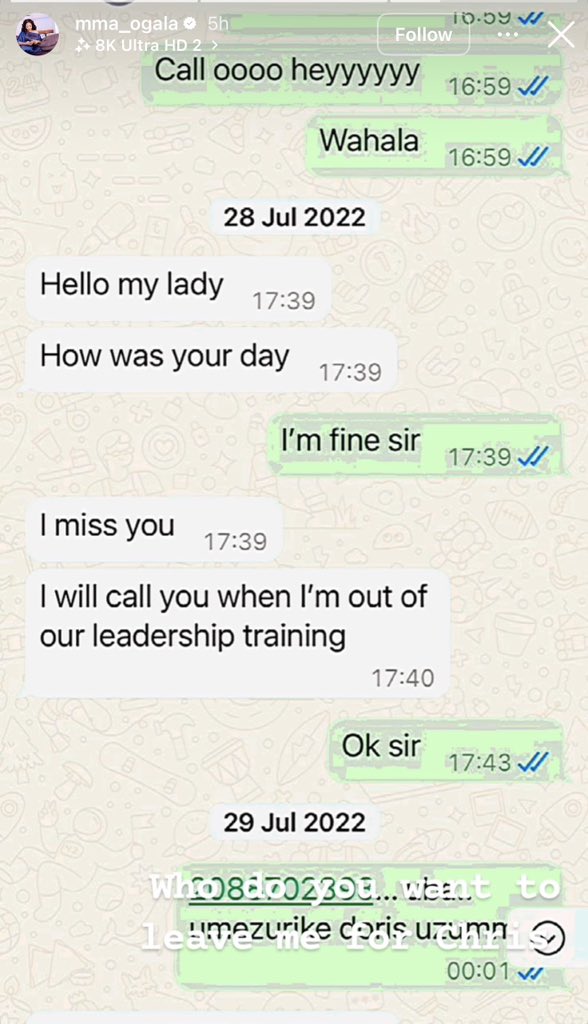 Who Are You Leaving Me For? — Doris Ogala Releases Alleged Romantic Chats With Pastor Chris Okafor