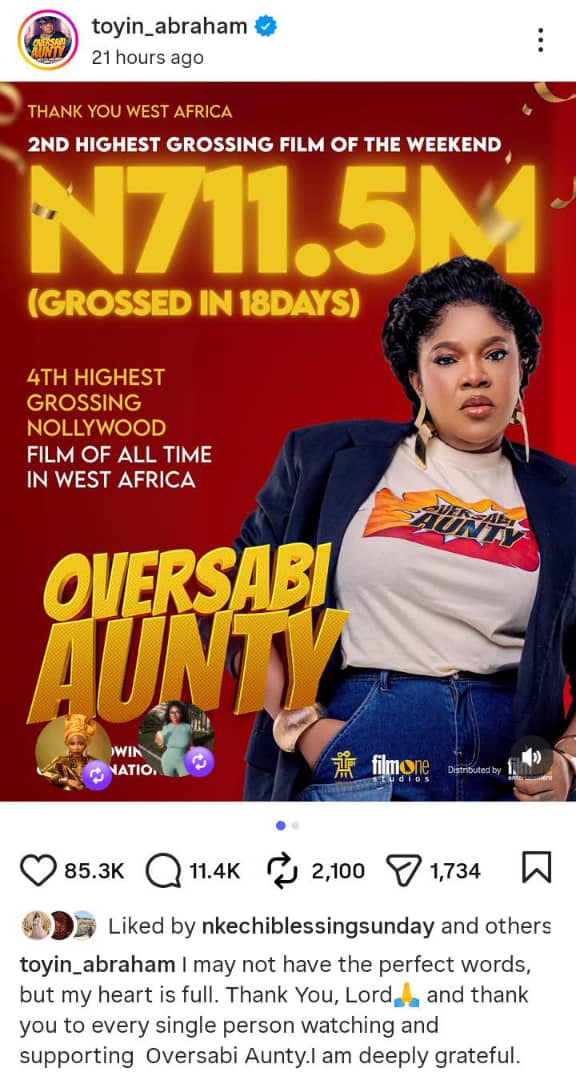 Oversabi Aunty Hits N711m Box Office Milestone