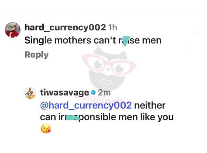 Tiwa Savage Claps Back at Single Mother Critic