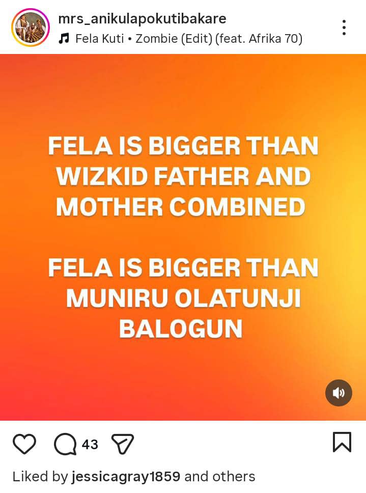 Fela’s Daughter Slams Wizkid Over “Bigger” Claim