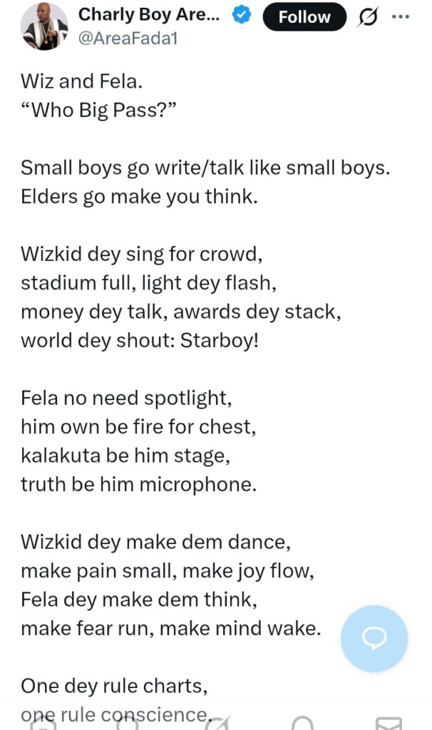 Wizkid Rules Charts, Fela Rules Conscience — Charly Boy Says