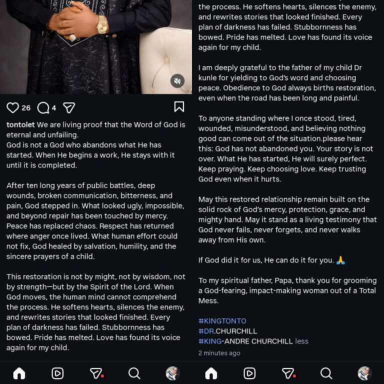 After Years Of Drama, Tonto Dikeh Forgives Churchill