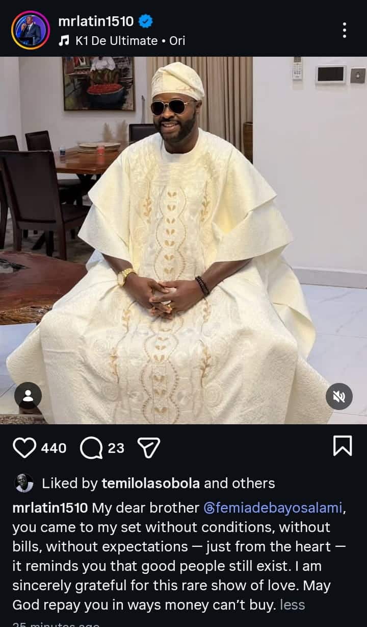 Mr Latin Praises Femi Adebayo’s Kindness Amid Family Controversy
