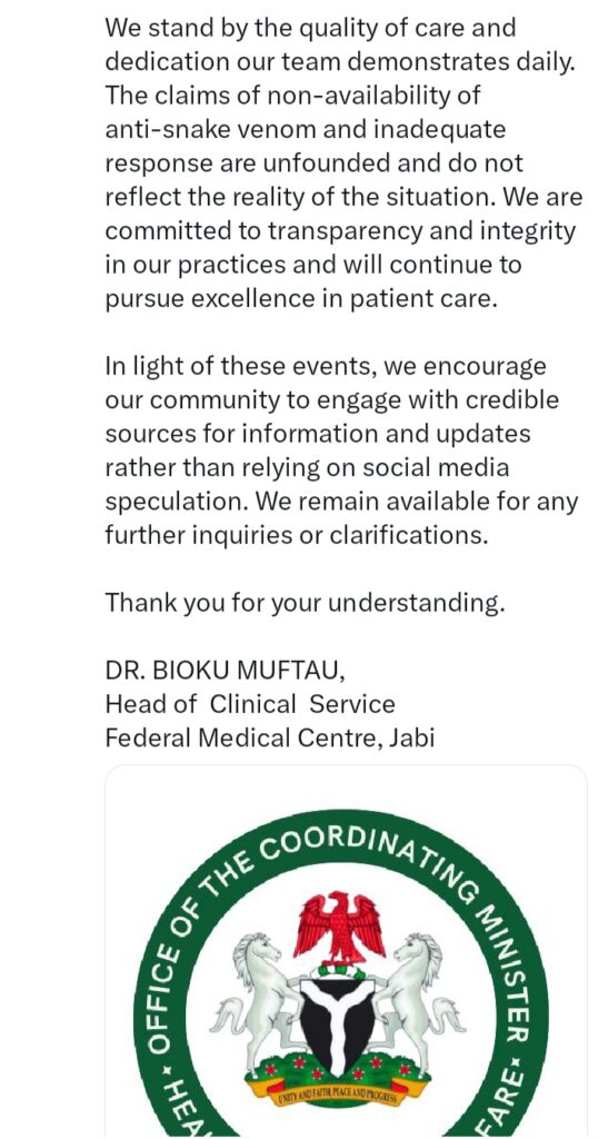 FMC Abuja Denies Negligence In Singer Nanyah’s Death